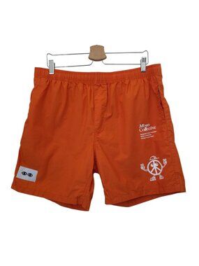 Moon Collective Orange Graphic Swim 100% Cotton Shorts Trunks Sz XL